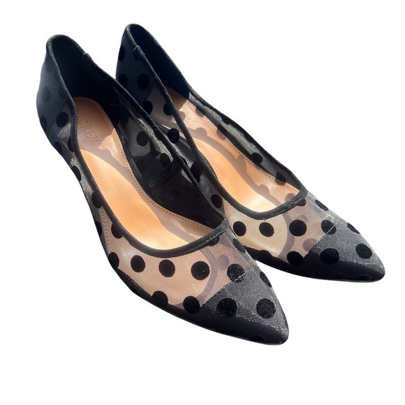J. Crew Esme mesh polka-dot kitten heels Black size 8.5 - Picture 1 of 10
